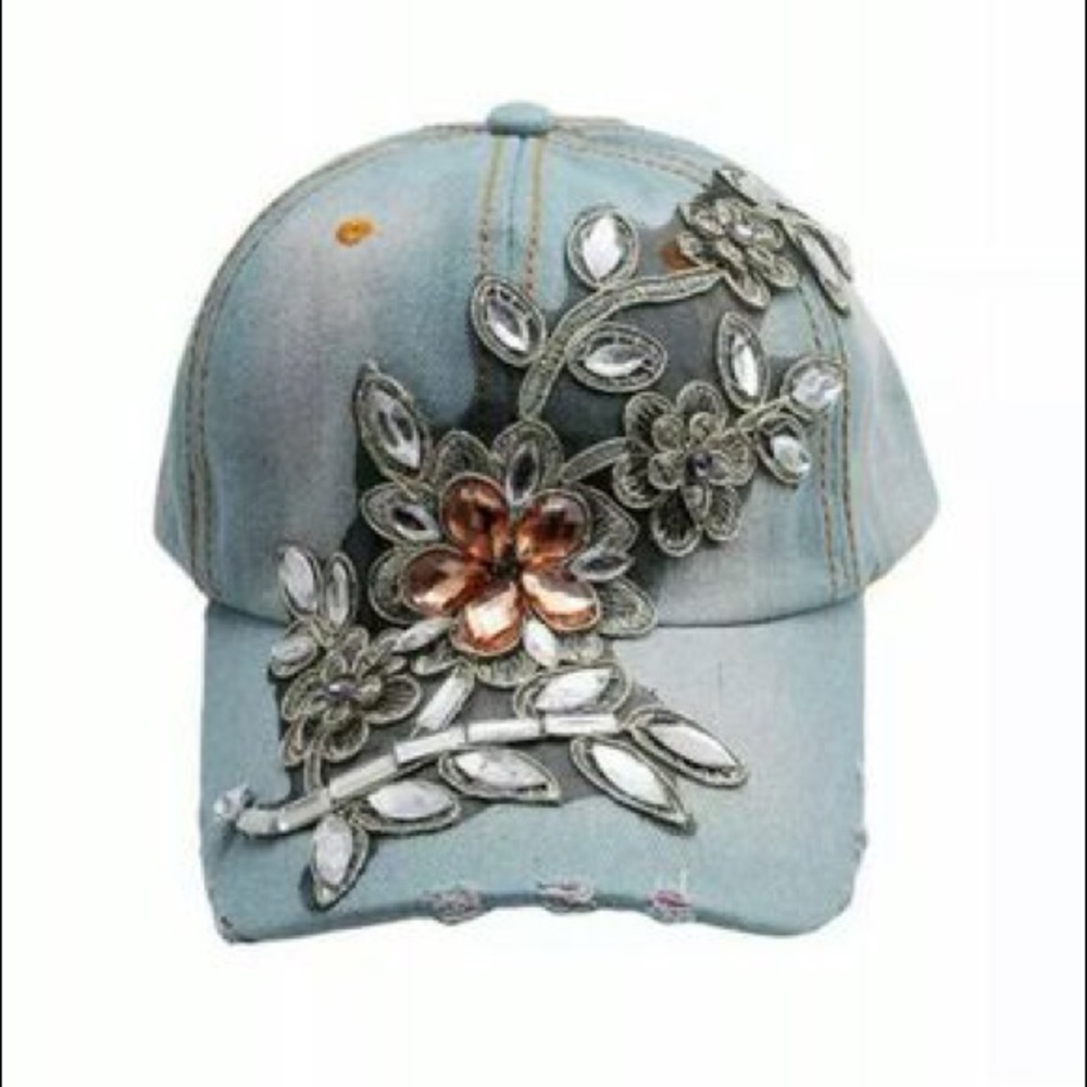 Beautiful floral rhinestone bling cap/hat NWT